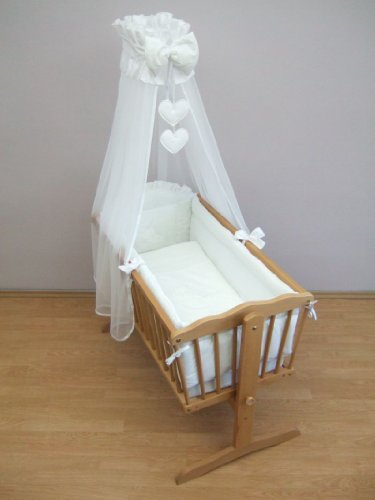 9 Piece Crib Baby Bedding Set 90x40cm Fits Swinging / Rocking Cradle (Hearts White)