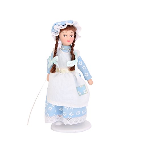 1:12 Puppenhaus Miniatur Blau Servent Girl Puppen blau Kleid Dekoration