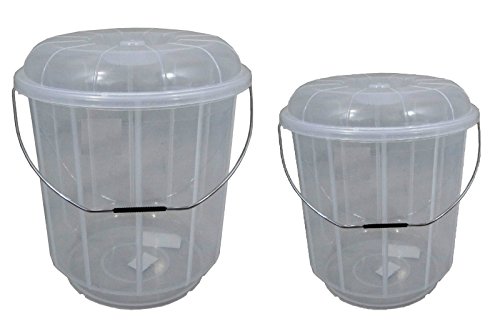 Set of 2 13L + 20L Plastic Bucket With Lid Carry Handle Ideal for Pet Food / Animal Feed / Wild Bird Seed / Grain / Corn / Storage