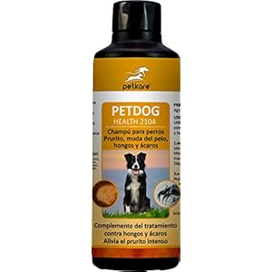 Peticare Perro Bio Champu contra Picor, Anti-Pulgas y Anti-Acaros – Tratamiento para Anti-Parasitos y Repelente, Detiene Picores Fuerte, Shampoo 100% Organico – petDog Protect 2104 (250 ml)