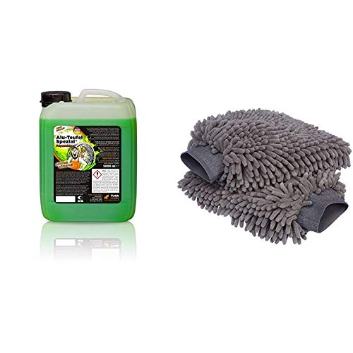 TUGA Chemie Alu-Teufel Spezial Felgenreiniger, 5000 ml & AmazonBasics Deluxe Auto-Waschhandschuh, Mikrofaser, 2 Stück