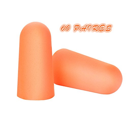 Preisvergleich Produktbild MPOW Ultra Weiche Gehörschutzstöpsel von Schaum-Material, Einweg-Gehörschutzstöpsel mit 32db NRR, ein Paar Ohrstöpsel pro Kissenpaket, 60 Paar pro Tasche, Orange