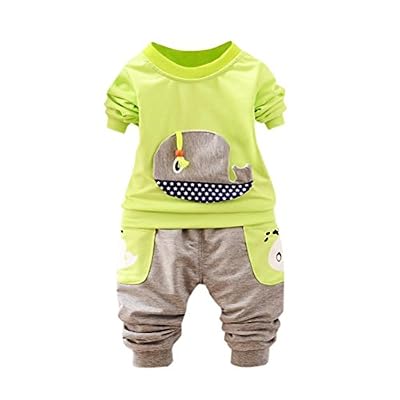 FRYS Ensemble Bebe Garcon Hiver Mode Vetement bébé garçon Naissance Printemps Pas Cher Manteau garçon Sport Manche Longue Chemise Blouse Haut Sweat t Shirt + Pantalons (S(0-6 Mois), Vert Clair)