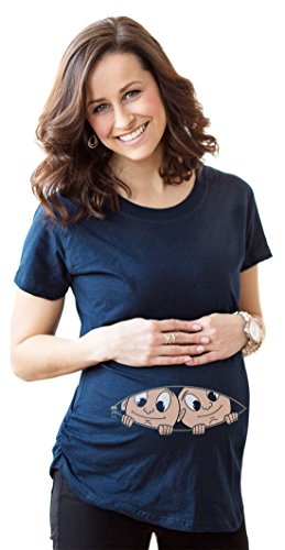 Women's Caucasian Twins Peeking T Shirt Funny Twin Babies Maternity Tee M