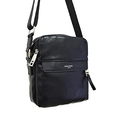 David Jones - Sacoche Homme Style Cuir Véritable - Sac Bandoulière Porté Epaule Croisé Travers - Pochette Messenger Multipoche - Bourse Rétro Classique - Noir