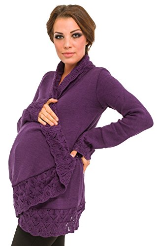 Happy Mama. Donna Prémaman Giacca di maglina. Cardigan Bordi all'uncinetto. 406p (Porpora, ONE SIZE IT 42/44/46)