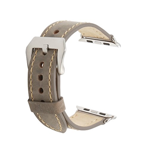 Preisvergleich Produktbild omyzam Apple Watch Armband Leder Ersatz Uhrenarmbänder Edelstahl Gürtelschnalle Iwatch Strap 42mm Grau