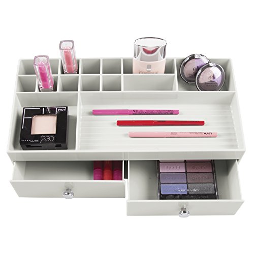 InterDesign Drawers Schubladen Organizer | Schminkbox mit 2 Schubladen zum Sortieren von Make-Up, Schmuck, Kosmetik etc. | auch als Ordnungssystem für das Büro geeignet | Kunststoff hellgrau - 3