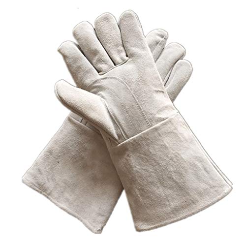 spécifications Gants de barbecue et de soudure ignifuges de haute qualité pour le soudage et la chaleur, cuir de haute qualité, blanc, longueur de sécurité, env. 36cm