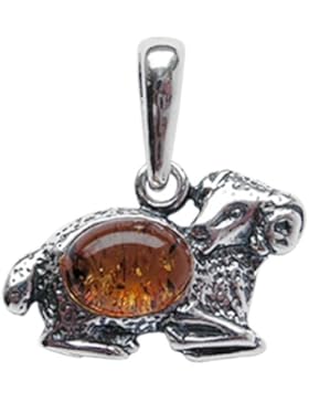 Sternzeichen Widder Anhänger Amulett 925er Silber Schmuck mit Bernstein 01