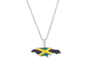 LUTAKU Jamaica Map and Flag Necklace for Women Men, Jamaican Necklace Pendant Charm, Stainless Steel Map Jewelry Accessories