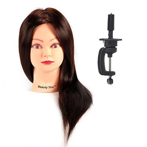 BEAUTY STAR® Professional 20" 70% Real Long Hair Hairdressing Cosmetology Mannequin Manikin Training Training Head With Clamp Stand