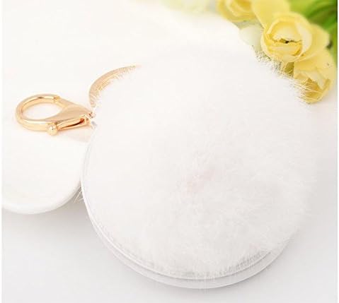 MZP Car keychain Korea cute leather hair ball mirror accessories gift Ms. creative key chain package pendant deduction , white hair ball mirror 3622