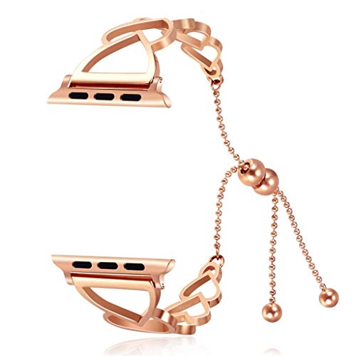 Preisvergleich Produktbild Mumuj Schmuck Armreif Uhrenarmband, Edelstahl Gliederarmband Smart WatchErsatz Ersatz Zubehör Atmungsaktiv Wasserdicht Verschleißfest Verstellbares für Apple Watch 4 / 3 / 2 / 1 38mm / 40mm (Roségold)
