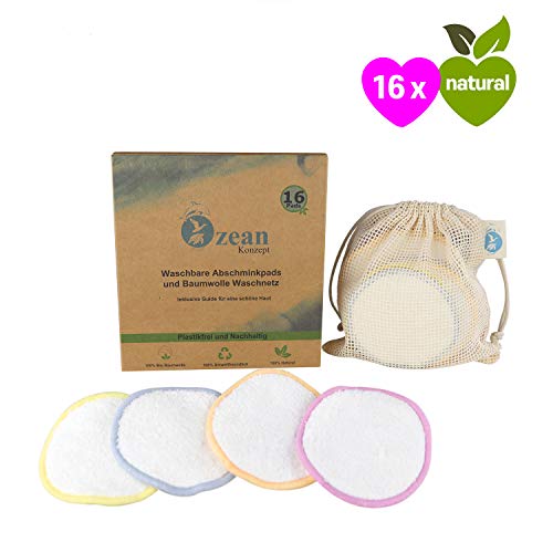 16 Wiederverwendbare Abschminkpads aus Bambus und Baumwolle Waschbar, Mehrweg Makeup Entferner, Zero Waste Set inkl. Wäschenetz + Beauty Tipp, DEO & Duschgel Rezepte E-Book