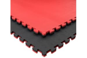 JOWY Esterilla Goma Espuma Estructura Tatami Puzzle ideal Artes Marciales, Judo, Suelo Tatami Japonés | 1m x 1m x 2,5cm Color Rojo y Negro