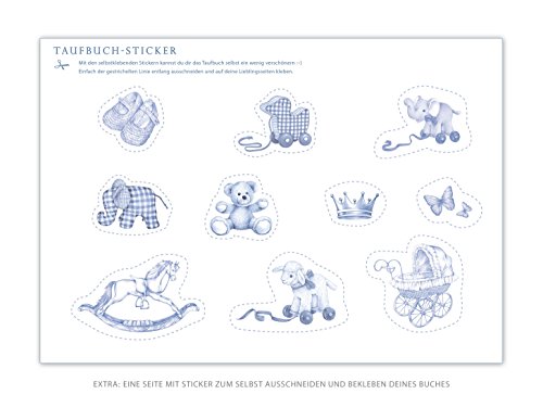 DIN A5 KREATIV DIY Album (Hardcover) “ Meine Taufe – DIE SCHÖNSTEN ERINNERUNGEN “ Nostalgisches Buch mit schöner illustrierter Krone in blau • Kleines Einschreibbuch für deine schönsten Erinnerungen zur Taufe • Viel Platz für eigene Texte, Gedichte, Gedanken, Fotos, Aufkleber usw. • mattes Papier, unliniert, DIN A5 Hardcover, 148,5 x 210 mm • EXTRA: Eine DIY Seite für selbstklebende Aufkleber zum selber ausschneiden und bekleben - 5
