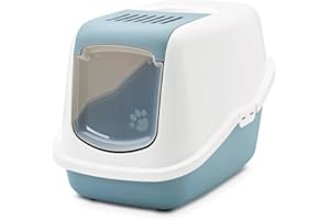 Savic bac litiere pour Chat - Nestor Bluestone - Maison Toilette - façade Rabattable - Porte battante - Filtre Charbon - 56 x 39 x 38,5 cm