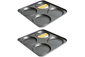RSW 2 x 4 Cup Carbon Steel Non Stick Shallow Yorkshire Pudding Baking Tray 23 x 2cm