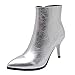 Produktbild Missoul Stiefeletten Damen, Frauen Patent Pure Boots Mid-Boots Ankle Zipper Dünne Ferse Freizeitstiefel Schuhe (Silber)