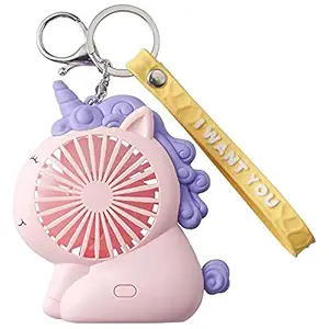 ExcluZiva Gallery Girls Trending Unicorn Fan Keychain Latest Portable USB chargeable 3 Speed Hand Cooling Fan Toy Summer cooler with Night LED Soft Light Desk Table Fan Girls Keyring Charm Ideal for Summers Travel Outings School Kids Party Gift (1 pc)