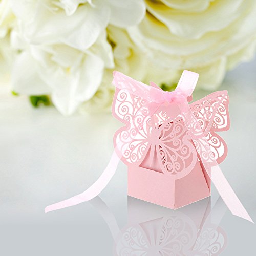 Anself 20St Laserschnitt Schmetterling Hochzeit Geschenkbox DIY Bonbon-Box mit Farbband - 2
