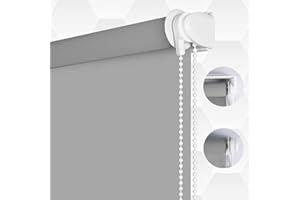 SMONTER 100% Blackout Waterproof Fabric Window Roller Shades Blind, Thermal Insulated,UV Protection,for Bedrooms,Living Room,Bathroom,The Office, Easy to Install 101CM W x 200CM L(Grey)