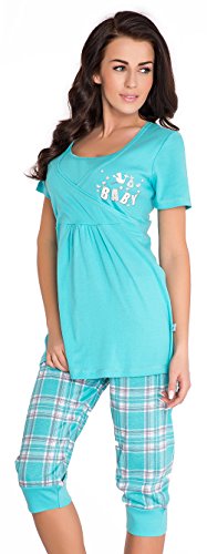 2 in 1 Maternity & nursing 100% cotton 2-peace Pyjama Set 5058 (10, Mint)