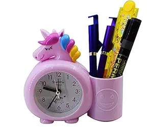 Taufa Villa Unicorn Alarm Table Clock with Pen / Pencil Stand for Kids | Table Clock for Girls Room | Table Clock for Kids