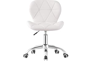 Jamiah Modern Desk Chairs Comfortable Study Chair Swivel Home Chair Height Adjustable PU Leather Desk Chair with Lift Chrome Legs for Home Bedrooms (White)