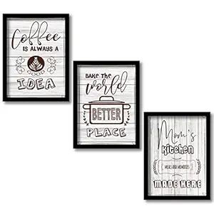 Vasl Studio Kitchen Quotes Wall Frames / Hangings - Coffee Framed Wall Posters for Restaurant / Cafeteria / Coffee shop Wall Decor /Wall Poster (11 inch x 14 inch, Framed) set of 3