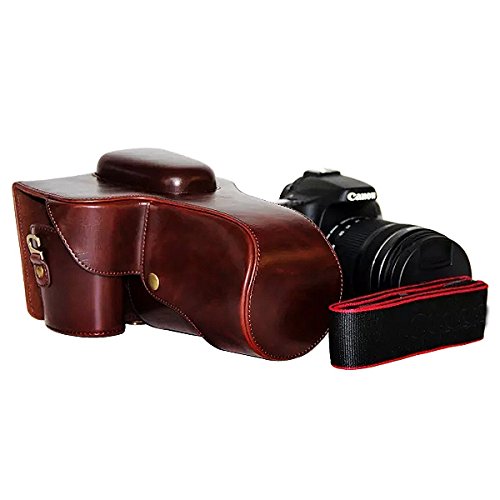 First2savvv XJPT-70D-10 brun fonc   PU cuir   tui housse appareil photo num  rique pour Canon EOS 70D 60D avec Lens 18-135mm 18-200mm 15-85mm 17-85mm   corde Lens