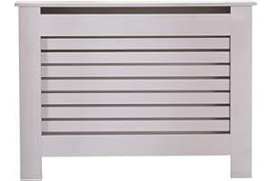 ALPHA Modern High Gloss Grey Radiator Cover Cabinet with Slat Style Decoration Cabinet Display Tables for Living Room 4 Size, S/M/L/XL (Medium - W111.5XD19XH82 cm)