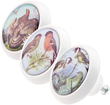 Colorful Designer Ceramic Knobs Assorted Set 0778 3pcs Birds - 1.69 inch/43mm diameter shiny glass optics - Porcelain Vintage Furniture Knob Cupboard Decor Door Knob Kitchen Home Nursery Cabinet Drawer Pulls Handles