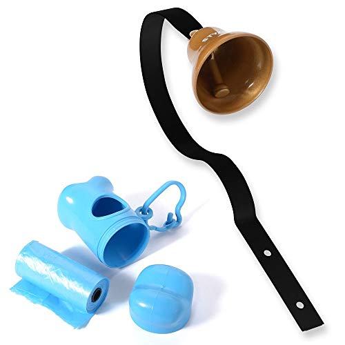 STYDDI Dog Training Doorbell Potty Tinkle Toilet Training Brass Bell (Black Hanger) for Housebreaking & Housetraining Prevent Scratch Door Comes with Bone Shape Dispenser Garbage Bag PT02B