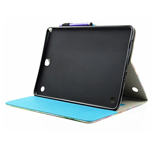 Etsue Kunstleder Schutzhülle für Samsung Galaxy Tab A 9.7/T550/T555 Leder Tasche Bookstyle Hülle Flip Case Wallet Cover, Bunte Retro Muster Schutz Hülle Etui Schale Weich TPU Innere mit Magnetverschluss Standfunktion Kartenfächer für Samsung Galaxy Tab A 9.7/T550/T555 + 1x Glitzer Staub Stecker + 1x Blau Eingabestift-Niedlich Eule - 3