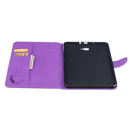 Romtronic Lederhülle Leder Tasche Case Cover für Samsung Galaxy Tab A 10.1 2016 (SM-T580 SM-T585) Hülle PU Schutz Etui Schale Feather Muster Design Backcover Flip Cover Wallet Case mit Standfunktion Karteneinschub und Magnetverschluß (violett) - 6