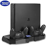 All-in-One Stand for PS4 / PS4 Slim / PS4 Pro - innoAura Vertical Stand Cooling Fan with Touch control panel, Controller Charging Station and Temperature Sensor for All PlayStation 4 Consoles