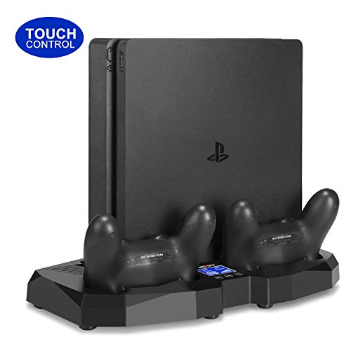 Soporte todo en uno para PS4 / PS4 Slim / PS4 Pro - innoAura Soporte vertical con ventilador y panel de control táctil Estación las consolas PlayStation 4