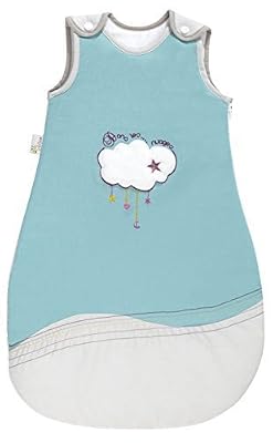 P'tit Basile - Petite Gigoteuse naissance bébé en coton BIO - Collection Dans les Nuages - 0-6 mois longueur 70 cm. Coloris mixtes gris et turquoise
