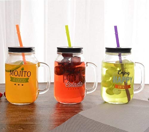 EleWa Mocktail Mason Jar with Lid and with straw - 500 ml /new year Gift/gift /gift for friend/new year gift/birthday gift/Christmas gift idea/jars for drinks/jars for your home/kitchen jar Glass Mug - Pack of 1 (500ml)