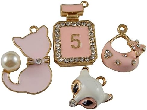 Julie Wang 12pcs Ramdon Gold Alloy Pink Mixed Enamel Fox Cat Bag Perfume Bottle Charms Pendants GR-708