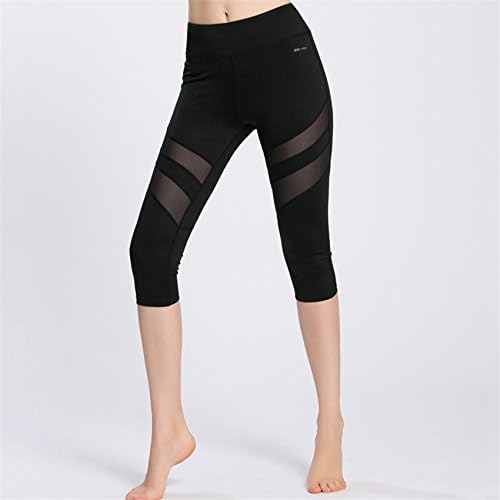 Meigui Net Yarn Patchwork Elastic Sport Leggings Women Running Quick Drying Yoga Leggings Compression Breathable Yoga Pants,Black,L