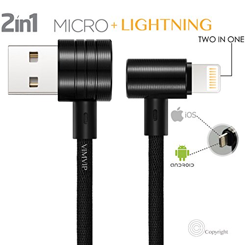 Magnetische Lightning Kabel & #-; vimvip 2 in 1 [90 Grad abgewinkelter] iPhone 7 Lightning & Micro-USB Ladegerät Leinen geflochten Datenübertragung Magnetische Ladekabel Laden Kabel – Kompatibel mit iPhone 7 Plus/6 S/6 und Android-Telefone - 3