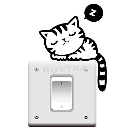 Preisvergleich Produktbild BESTIM INCUK lustiger Wandaufkleber für Lichtschalter, Motiv: schlafende Katze, aus Vinyl, schwarz