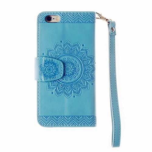MUTOUREN Portemonnaie Handyhülle für iPhone 6 plus iphone 6S plus 5.5 Zoll PU Lader Brieftasche Klapphülle Bookstyle Wallet Flip Case mit Standfunktion Kartenfach Fall-Abdeckung Ultradünne Kratzfeste Stoßdämpfende Telefonkasten Geprägtes Muster indische Mandala Blau + Metall Stylus Stift - 4