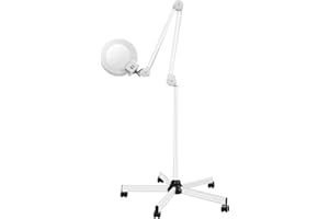 LKHDONG 5X LED Lupenleuchte 125MM Lupenlampe mit Standfuß, 5 Dioptrien Lupe mit Licht Standlupe Arbeitsleuchte Kosmetiklampe mit Rollstativ Weiß Lampe Beauty Salon (5X)