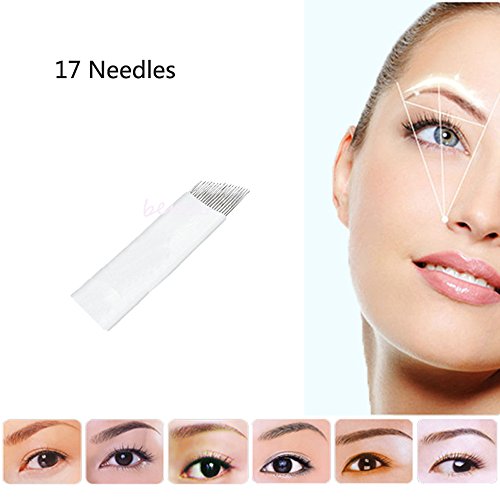 Biomaser 100pcs Permanent Makeup Manual Eyebrow Lip Tattoo Needle Microblading 17 Sloped Needles