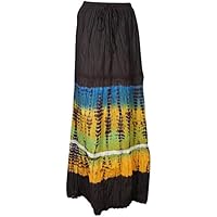 Mogul Interior Women Cotton Skirt Laces Designe Tye-Dye Tiered Peasant Boho Summer Maxi Skirts Large