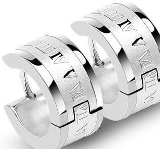 PAIR EARRINGS MAN TEENAGER STEEL ROMAN NUMERALS ENGRAVED